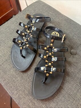 Gladiator Strappy rubber Sandals with Gold Studs